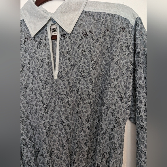 Vintage 70's blue grey lace dress - Picture 2 of 6